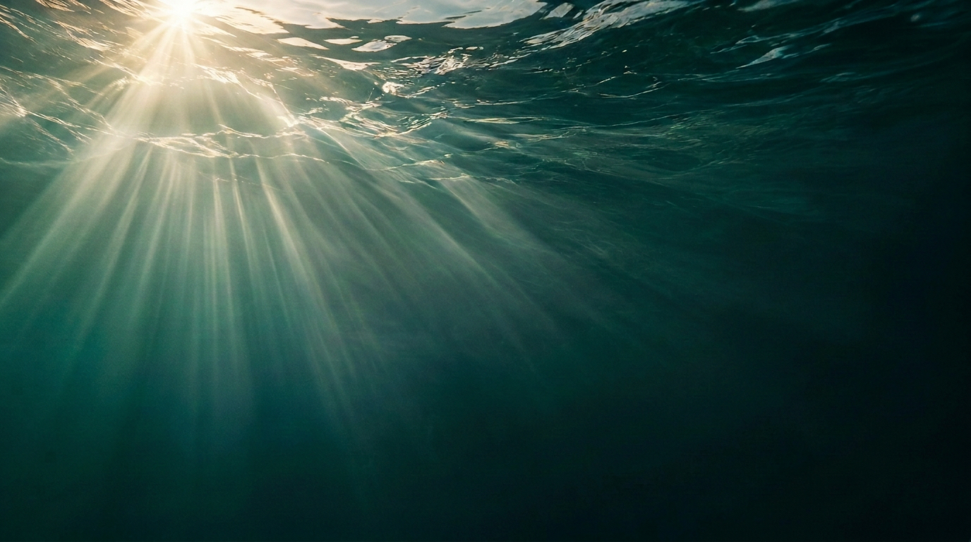 Natural sunlight opening through deep mineral water